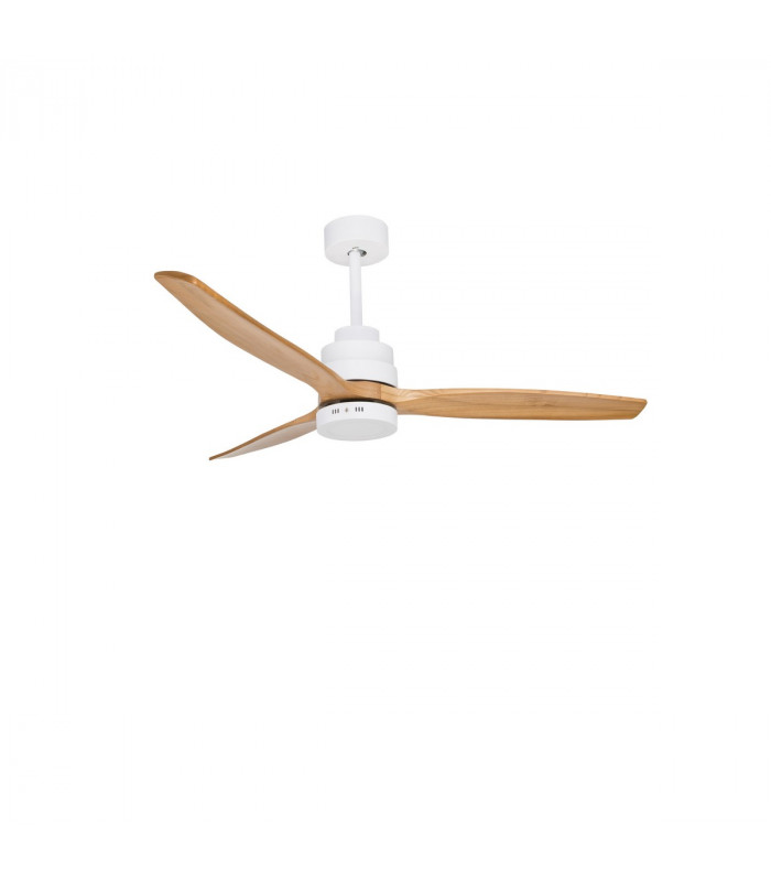Silky Ceiling Fan Matt White Steel Glass Oak Wood-1