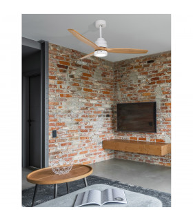 Silky Ceiling Fan Matt White Steel Glass Oak Wood-2