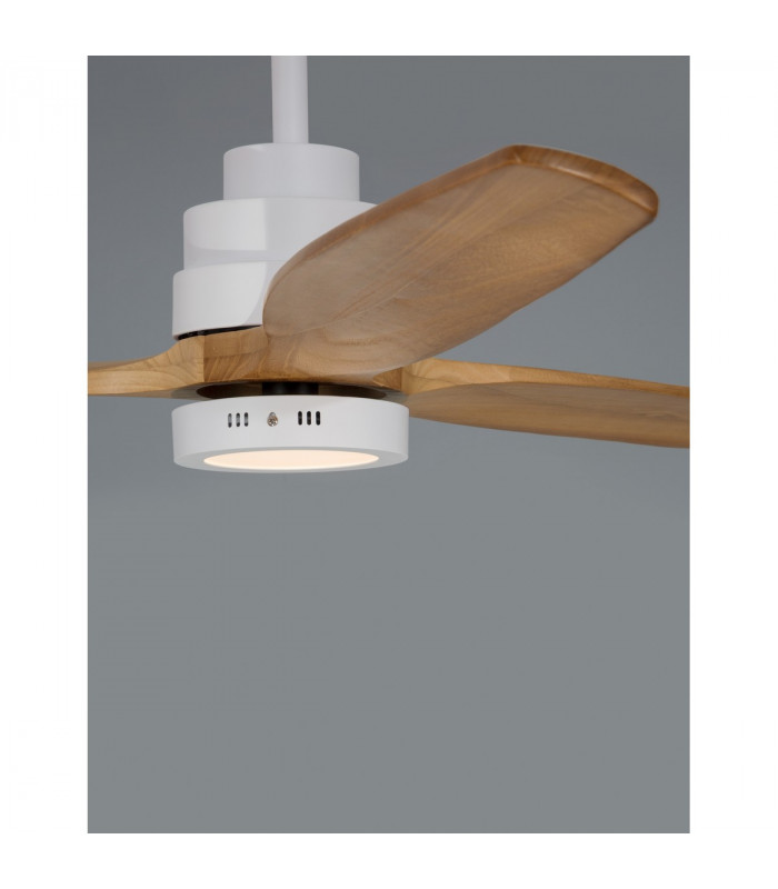Silky Ceiling Fan Matt White Steel Glass Oak Wood-3