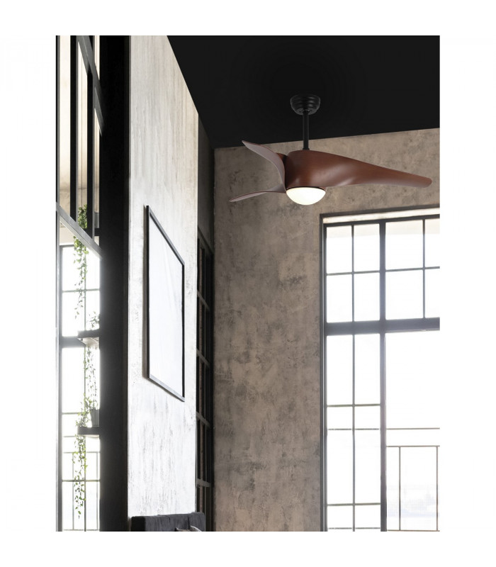 Breeze Ceiling Fan Steel Matt Black & Glass 3ABS Blades with Wood-2