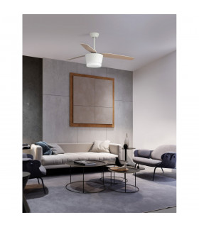 Monsoon Ceiling Fan Steel Matt White Glass 3ABS Wood Blades-1