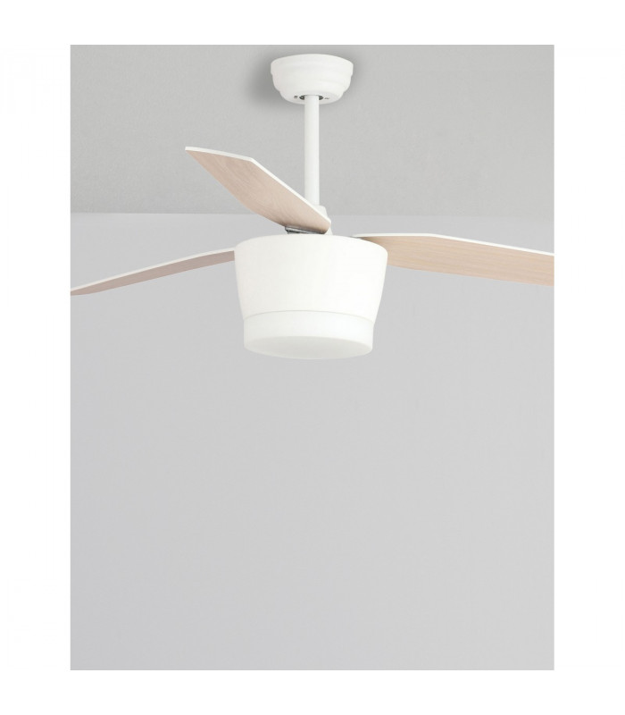 Monsoon Ceiling Fan Steel Matt White Glass 3ABS Wood Blades-3