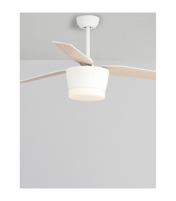 Monsoon Ceiling Fan Steel Matt White Glass 3ABS Wood Blades-4