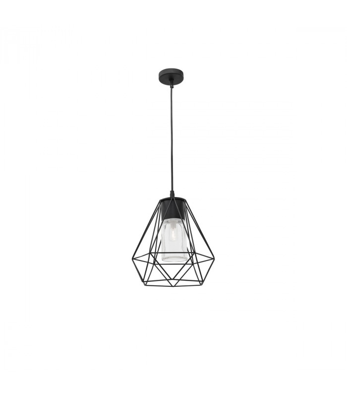 Isidora Wire Frame Pendant Ceiling Light Black Aluminium Clear Glass LED E27 IP54-1