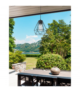 Isidora Wire Frame Pendant Ceiling Light Black Aluminium Clear Glass LED E27 IP54-2