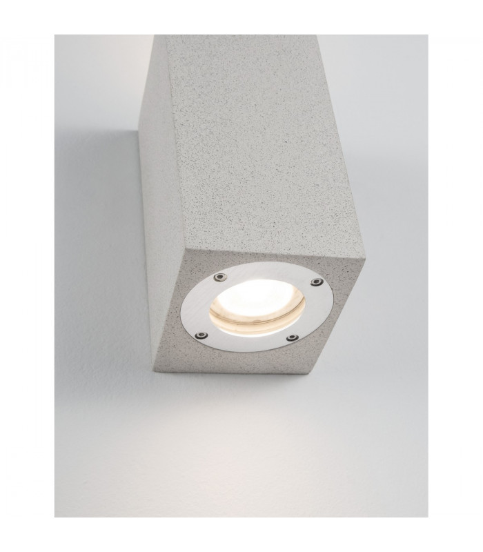 Fuento 2 Light Outdoor Up Down Wall Lamp White Sandstone Glass LED GU10 2x7W IP65-6