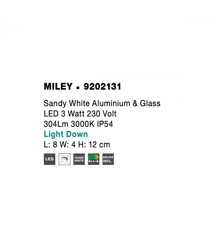Miley Outdoor Down Wall Lamp Sandy White Aluminium Glass LED 4.5W 304Lm 3000K IP54-7