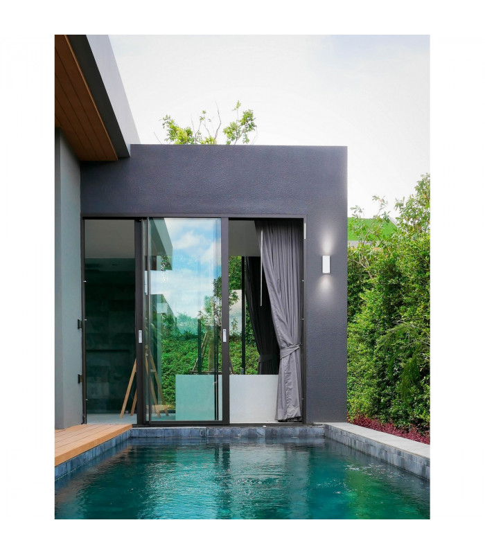 Nero Square Outdoor Up Down Wall Lamp Aluminium White Glass LED GU10 2x7W IP54-2