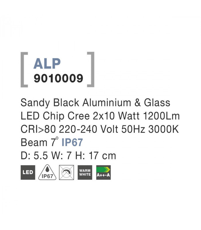 Alp Outdoor Up Down Wall Lamp Sandy Black Aluminium Glass LED Chip 10W 1857Lm 3000K IP65-5
