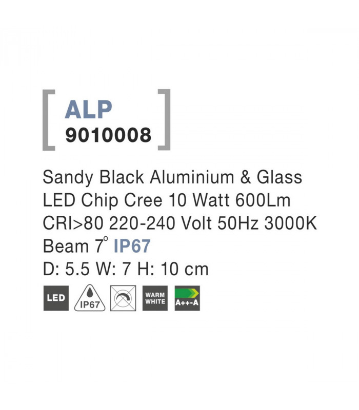 Alp Outdoor Down Wall Lamp Sandy Black Aluminium Glass LED Chip 2x10W 565Lm 3000K IP65-4