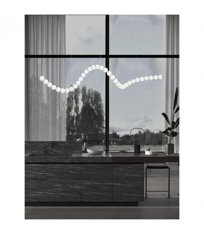 Perla Integrated LED Pendant Ceiling Light Chrome Metal Opal Glass LED 99W 9069.3Lm 3000K + Remote Control-2