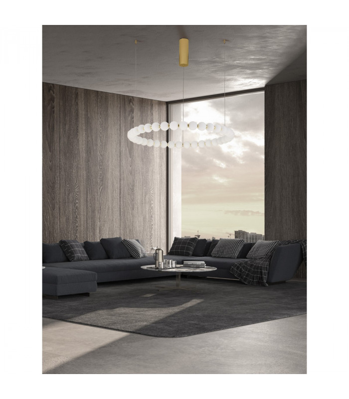 Perla Integrated LED Pendant Ceiling Light Gold Metal Opal Glass LED 72W 6492Lm 3000K-1