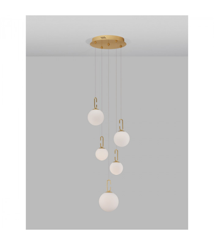 Hook Integrated LED Pendant Ceiling Light Satin Gold Metal Opal White Glass LED 37W 3147Lm 3000K-4