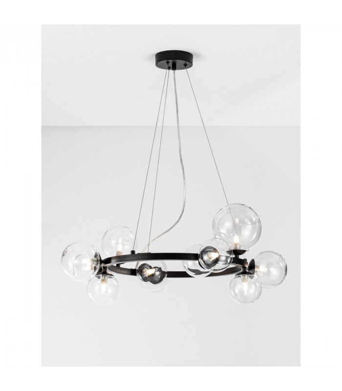 Odillia 11 Light Globe Pendant Ceiling Light Matt Black Metal Glass LED G9 Two ways of mounting-7