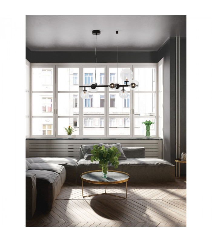 Odillia 7 Light Globe Pendant Ceiling Light Matt Black Metal Glass LED G9-2