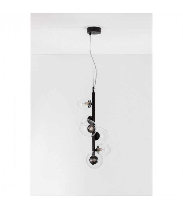 Odillia 6 Light Globe Pendant Ceiling Light Matt Black Metal Glass LED G9-3
