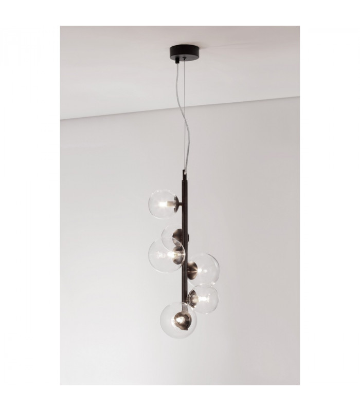 Odillia 6 Light Globe Pendant Ceiling Light Matt Black Metal Glass LED G9-4