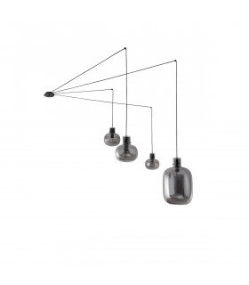 Cinzia 4 Light Pendant Ceiling Light Smoky Glass Black Cord Black Metal Base LED E27-1