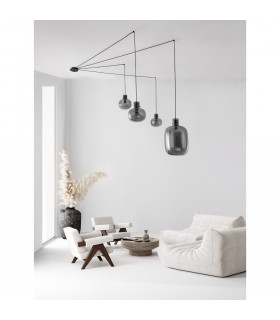 Cinzia 4 Light Pendant Ceiling Light Smoky Glass Black Cord Black Metal Base LED E27-2