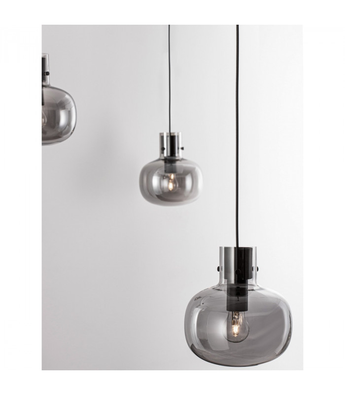 Cinzia 4 Light Pendant Ceiling Light Smoky Glass Black Cord Black Metal Base LED E27-5