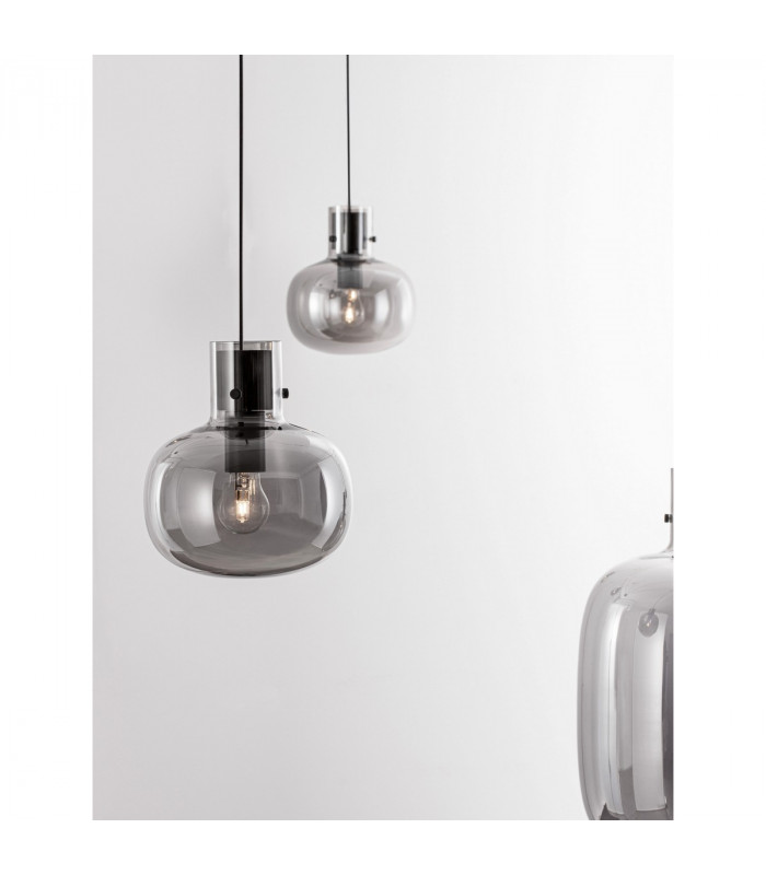 Cinzia 4 Light Pendant Ceiling Light Smoky Glass Black Cord Black Metal Base LED E27-6