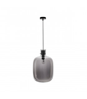 Cinzia 30cm Globe Pendant Ceiling Light Smoky Glass Black Cord Black Metal Base LED E27-1