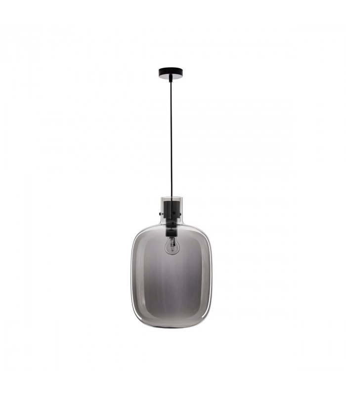 Cinzia 30cm Globe Pendant Ceiling Light Smoky Glass Black Cord Black Metal Base LED E27-1