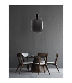 Cinzia 30cm Globe Pendant Ceiling Light Smoky Glass Black Cord Black Metal Base LED E27-2