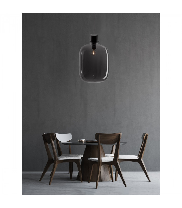 Cinzia 30cm Globe Pendant Ceiling Light Smoky Glass Black Cord Black Metal Base LED E27-2