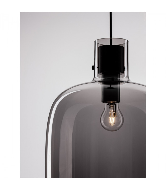 Cinzia 30cm Globe Pendant Ceiling Light Smoky Glass Black Cord Black Metal Base LED E27-6