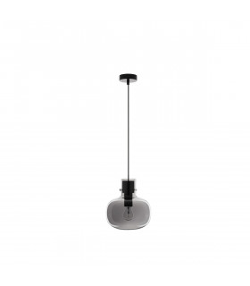 Cinzia 22cm Globe Pendant Ceiling Light Smoky Glass Black Cord Black Metal Base LED E27-1