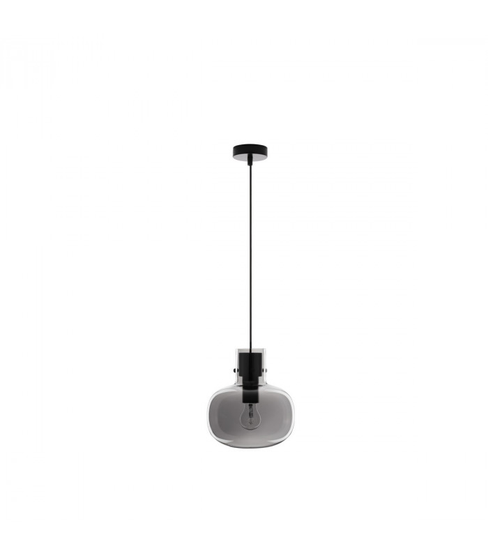 Cinzia 22cm Globe Pendant Ceiling Light Smoky Glass Black Cord Black Metal Base LED E27-1