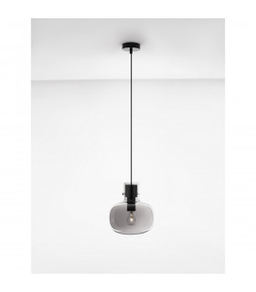 Cinzia 22cm Globe Pendant Ceiling Light Smoky Glass Black Cord Black Metal Base LED E27-2
