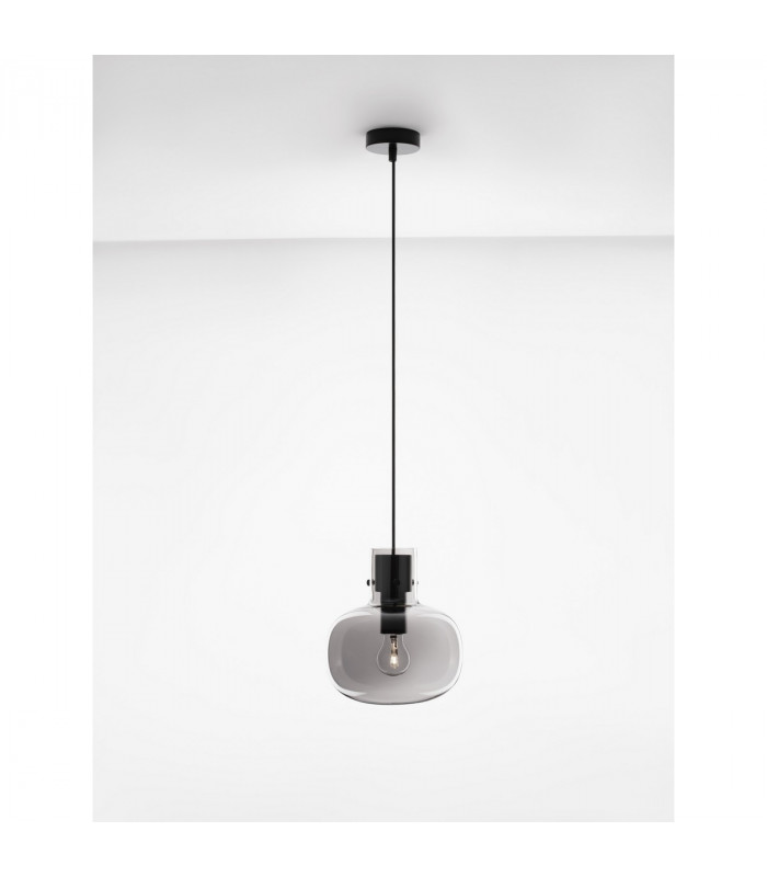 Cinzia 22cm Globe Pendant Ceiling Light Smoky Glass Black Cord Black Metal Base LED E27-2