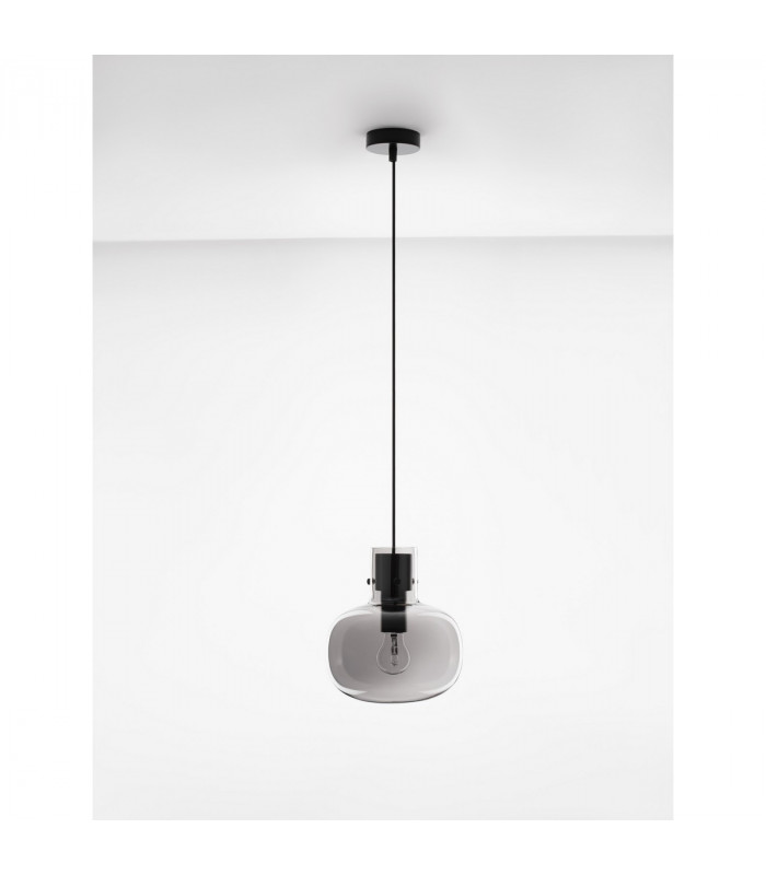Cinzia 22cm Globe Pendant Ceiling Light Smoky Glass Black Cord Black Metal Base LED E27-3