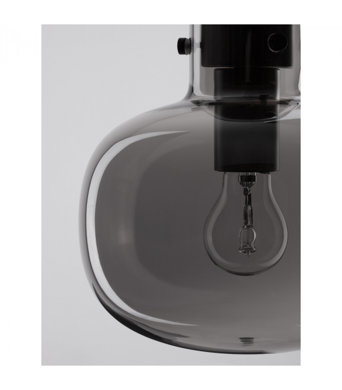Cinzia 22cm Globe Pendant Ceiling Light Smoky Glass Black Cord Black Metal Base LED E27-4