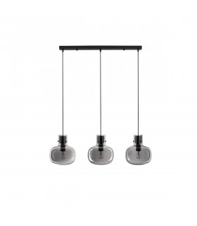 Cinzia 3 Light Bar Pendant Ceiling Light Smoky Glass Black Cord Black Metal Base LED E27-1