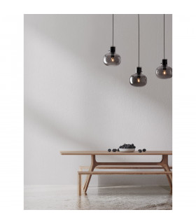 Cinzia 3 Light Bar Pendant Ceiling Light Smoky Glass Black Cord Black Metal Base LED E27-2