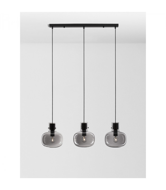 Cinzia 3 Light Bar Pendant Ceiling Light Smoky Glass Black Cord Black Metal Base LED E27-4