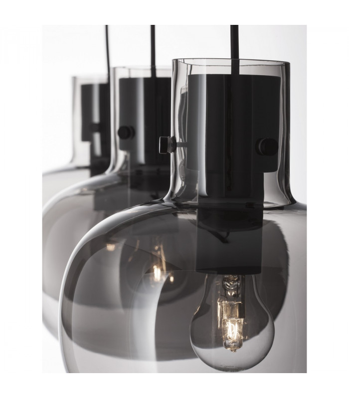 Cinzia 3 Light Bar Pendant Ceiling Light Smoky Glass Black Cord Black Metal Base LED E27-5