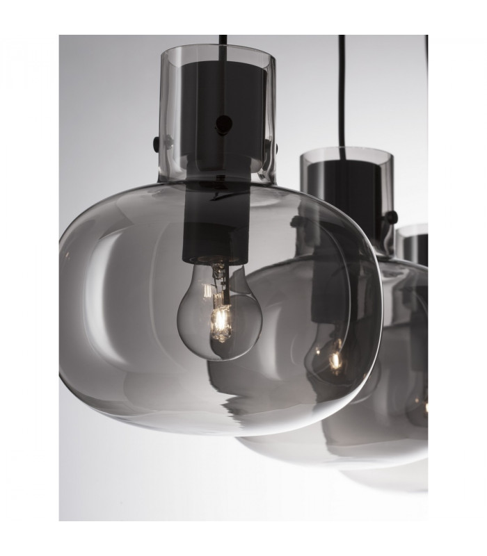 Cinzia 3 Light Bar Pendant Ceiling Light Smoky Glass Black Cord Black Metal Base LED E27-6