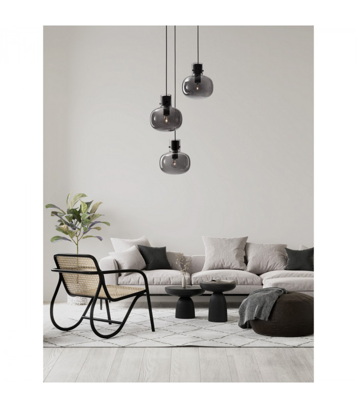 Cinzia 3 Light Cluster Pendant Ceiling Light Smoky Glass Black Cord Black Metal Base LED E27-2