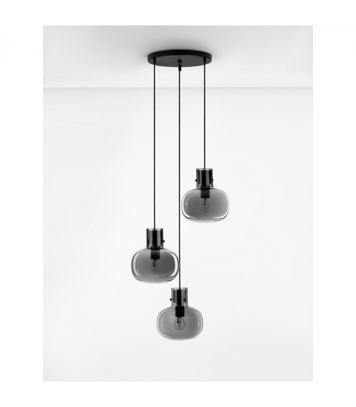 Cinzia 3 Light Cluster Pendant Ceiling Light Smoky Glass Black Cord Black Metal Base LED E27-3