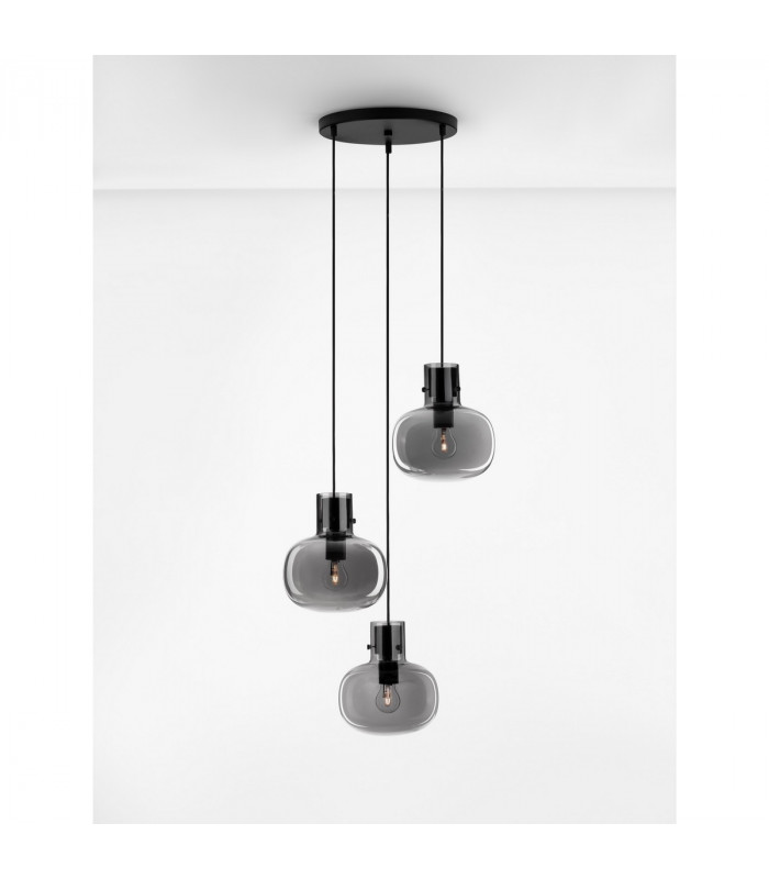 Cinzia 3 Light Cluster Pendant Ceiling Light Smoky Glass Black Cord Black Metal Base LED E27-4