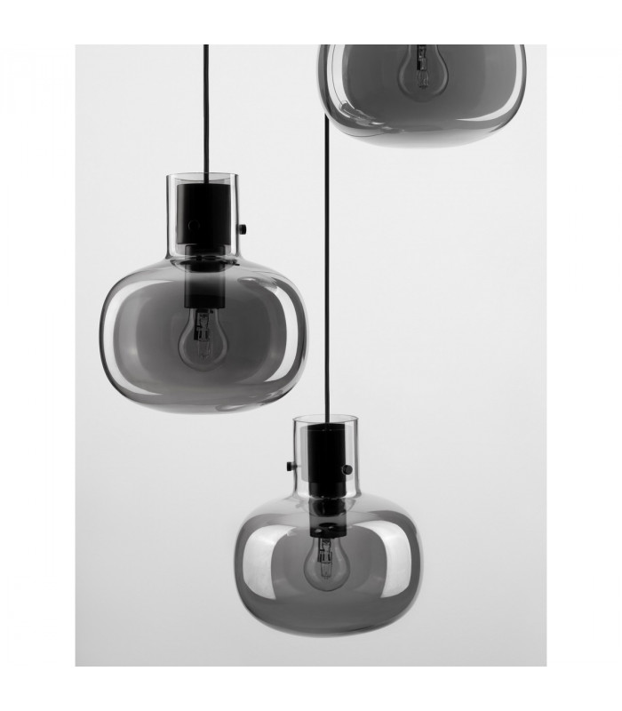Cinzia 3 Light Cluster Pendant Ceiling Light Smoky Glass Black Cord Black Metal Base LED E27-5