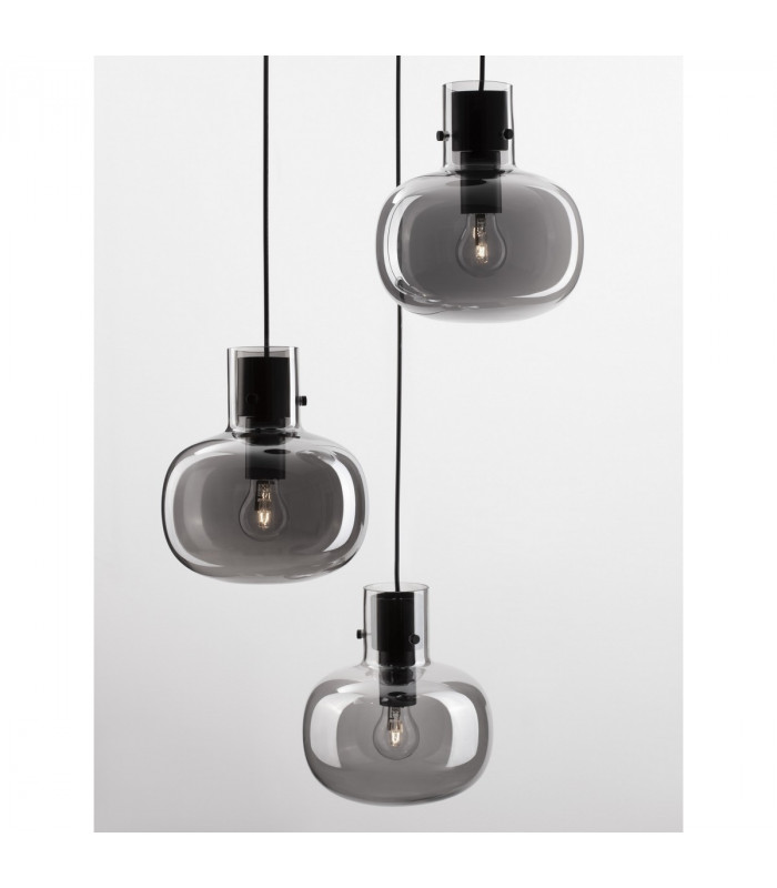 Cinzia 3 Light Cluster Pendant Ceiling Light Smoky Glass Black Cord Black Metal Base LED E27-7