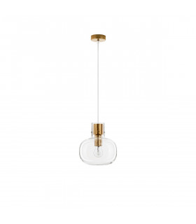 Cinzia 22cm Globe Pendant Ceiling Light Clear Glass White Cord Brass Gold Metal LED E27-1