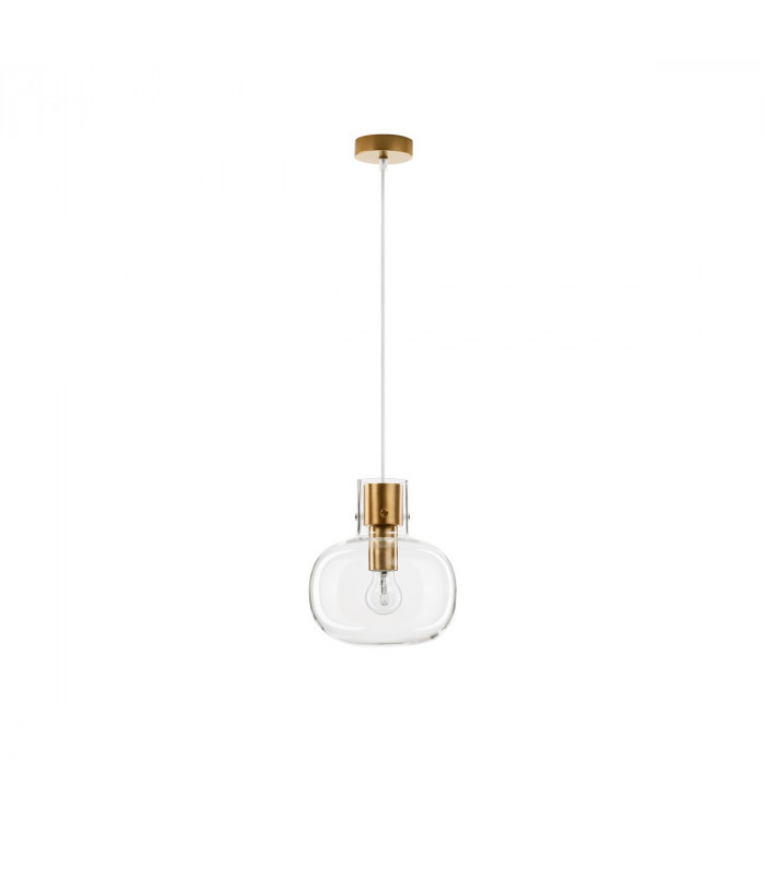 Cinzia 22cm Globe Pendant Ceiling Light Clear Glass White Cord Brass Gold Metal LED E27-1