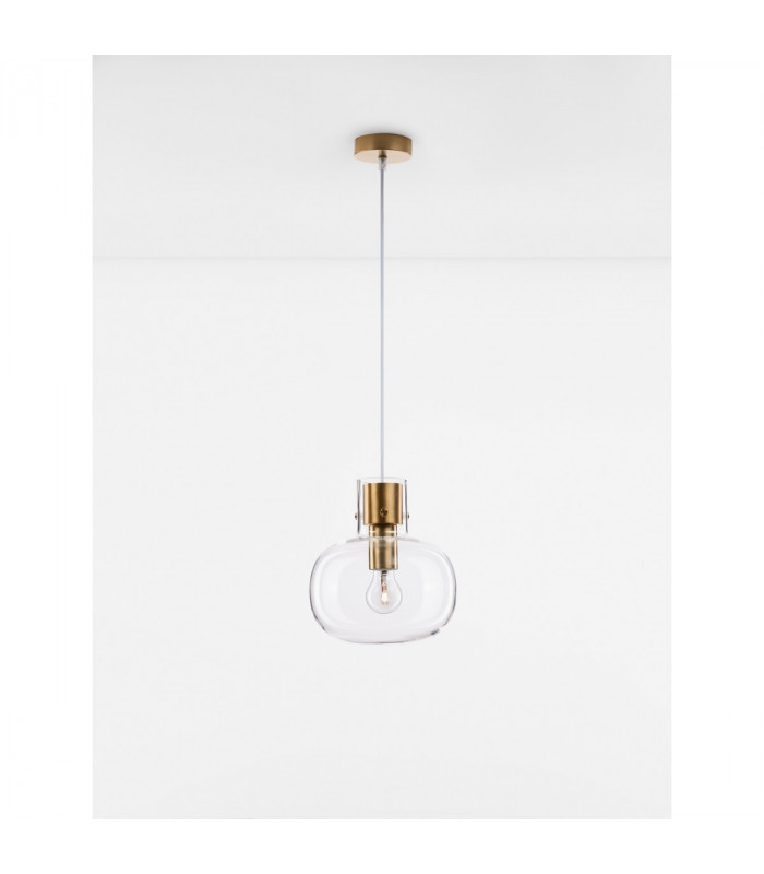 Cinzia 22cm Globe Pendant Ceiling Light Clear Glass White Cord Brass Gold Metal LED E27-2