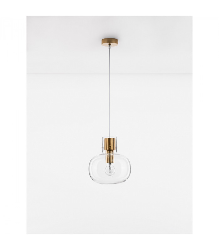 Cinzia 22cm Globe Pendant Ceiling Light Clear Glass White Cord Brass Gold Metal LED E27-3
